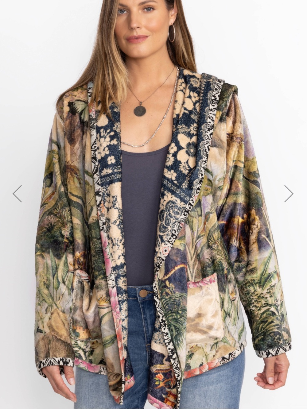 Johnny Was Joan Reversible Sherpa Jacket Rawi Scarf Print XS